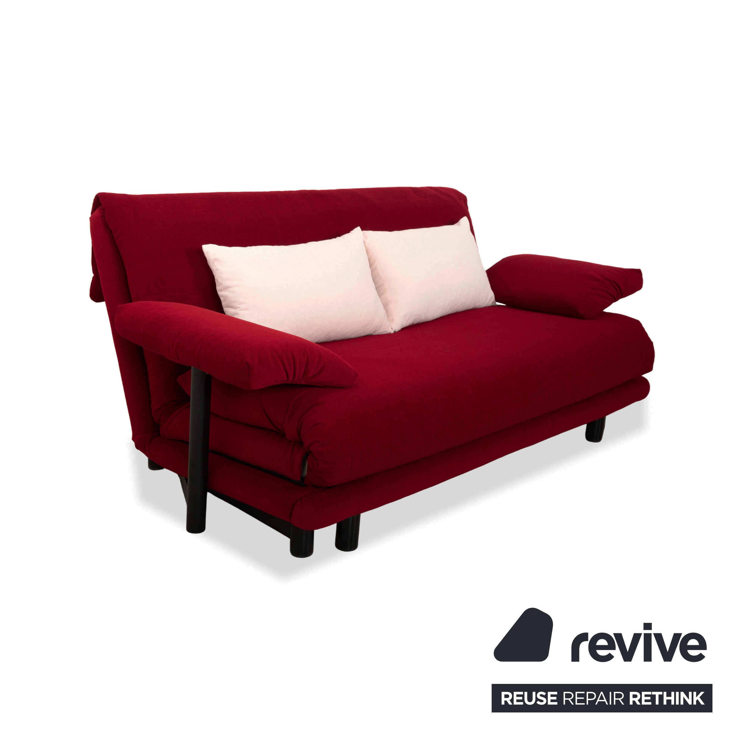 Ligne Roset Multy Dreisitzer Stoff Rot Beige Gestell Schwarz inkl. Armlehnen Neubezug manuelle Schlaffunktion Sofa Couch
