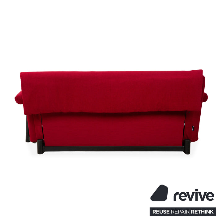 Ligne Roset Multy three-seater sofa, fabric red beige, frame black, including armrests, reupholstered, manual sleeper function.