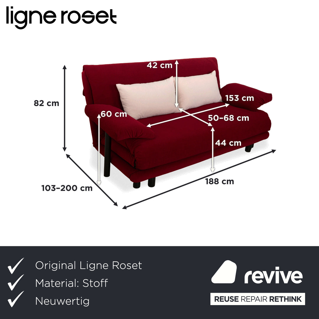 Ligne Roset Multy three-seater sofa, fabric red beige, frame black, including armrests, reupholstered, manual sleeper function.