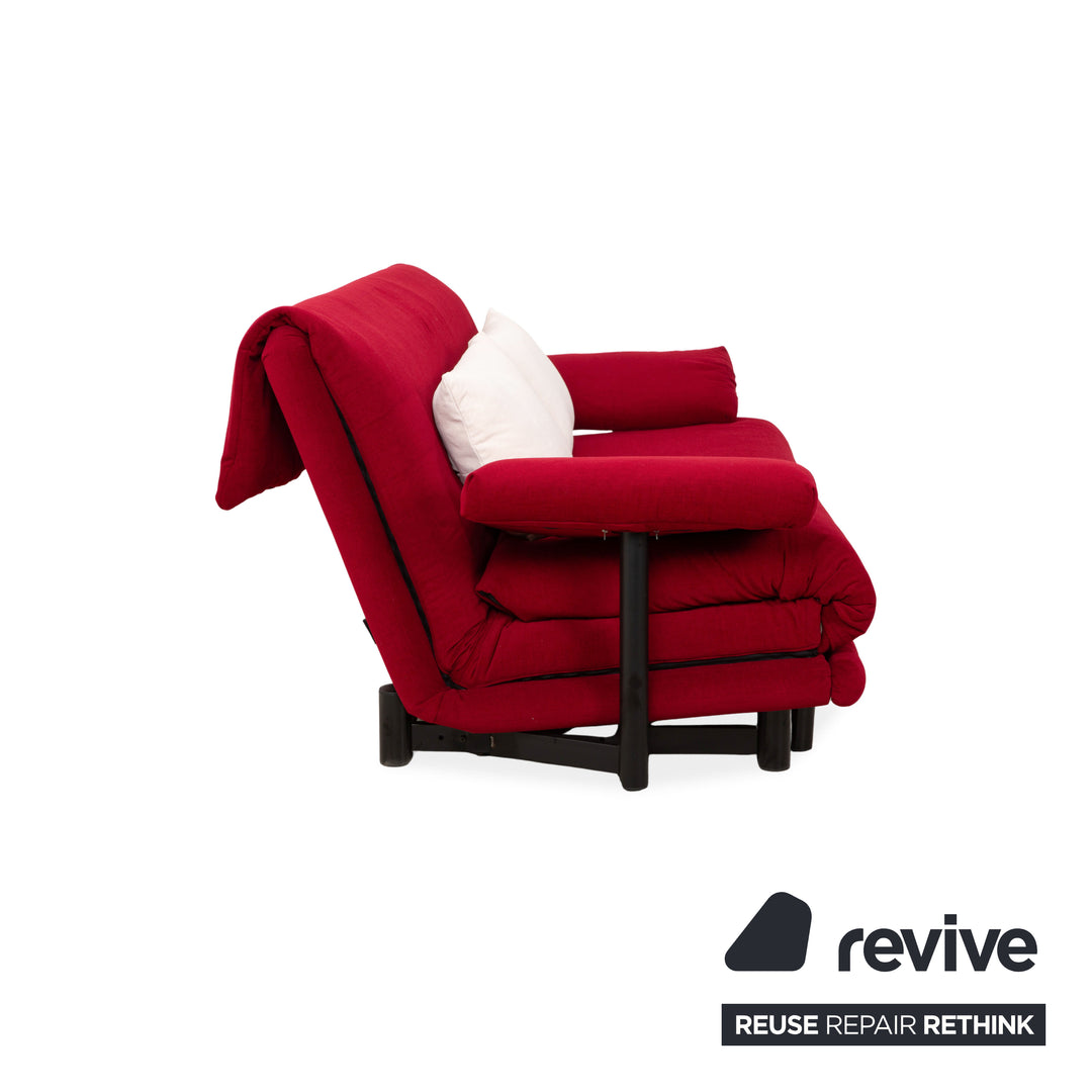 Ligne Roset Multy three-seater sofa, fabric red beige, frame black, including armrests, reupholstered, manual sleeper function.
