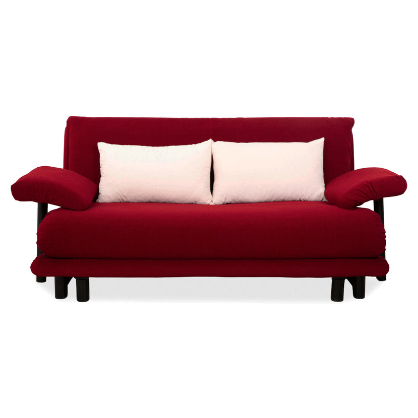 Ligne Roset Multy Dreisitzer Stoff Rot Beige Gestell Schwarz inkl. Armlehnen Neubezug manuelle Schlaffunktion Sofa Couch