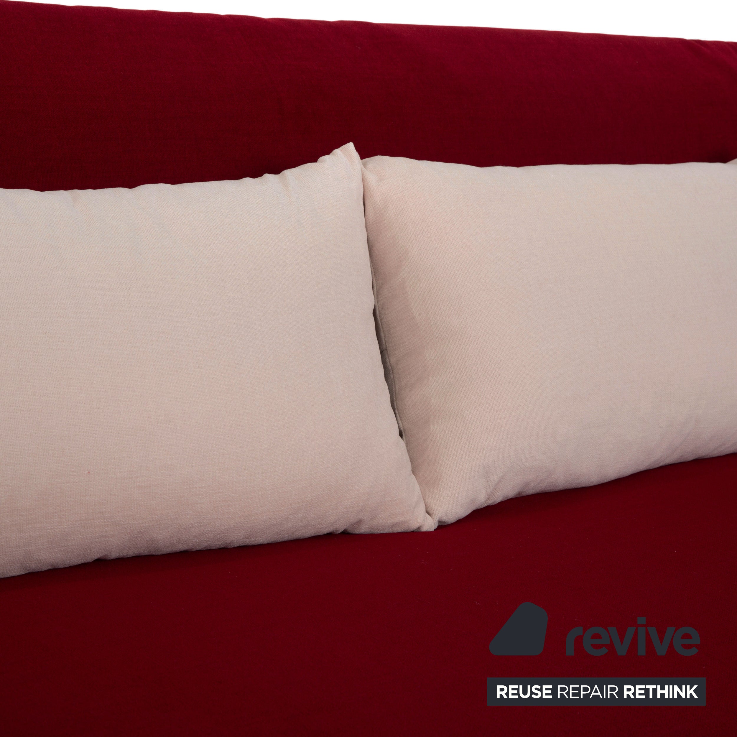 Ligne Roset Multy Dreisitzer Stoff Rot Beige Gestell Schwarz inkl. Armlehnen Neubezug manuelle Schlaffunktion Sofa Couch