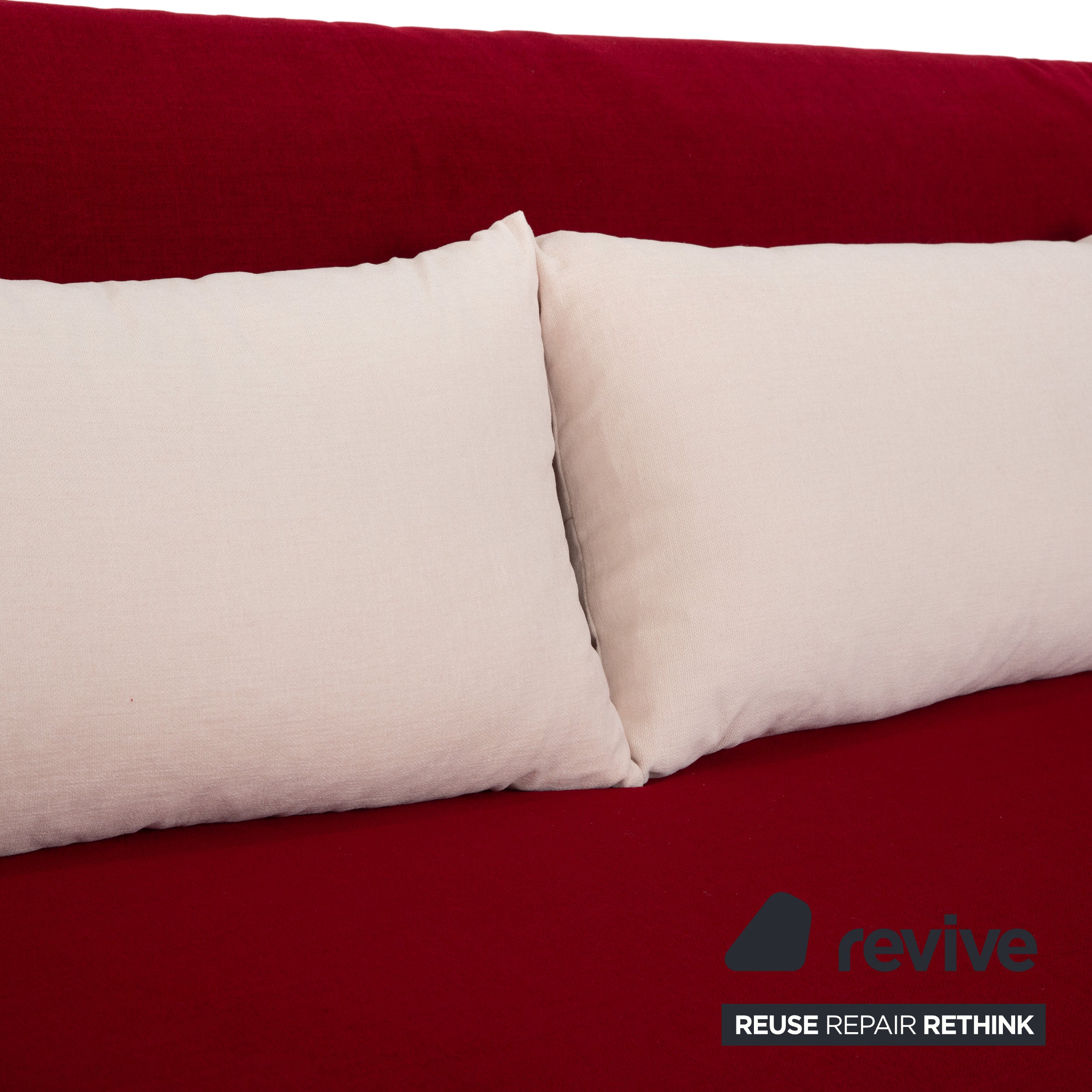 Ligne Roset Multy Dreisitzer Stoff Rot Beige Gestell Schwarz inkl. Armlehnen Neubezug manuelle Schlaffunktion Sofa Couch