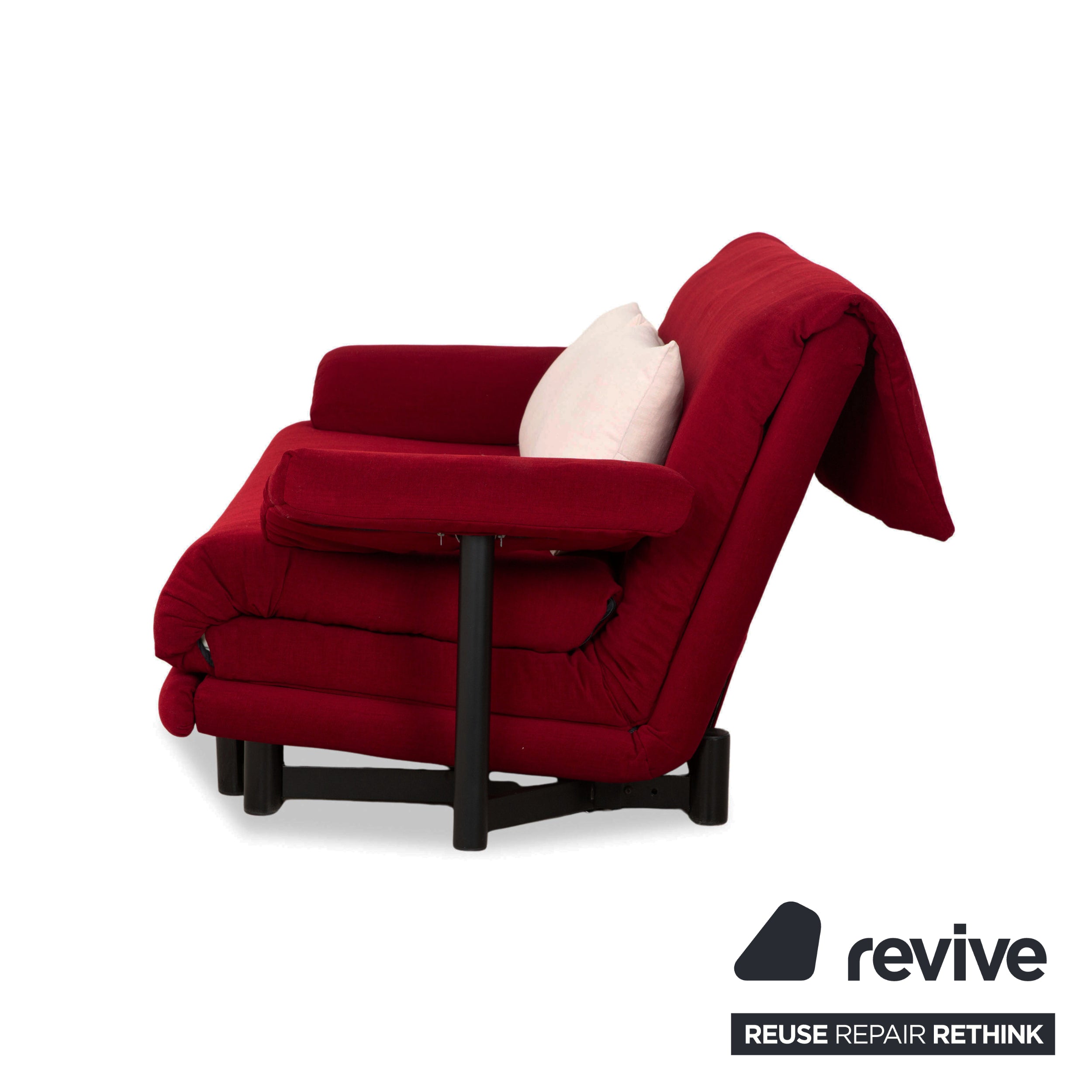 Ligne Roset Multy Dreisitzer Stoff Rot Beige Gestell Schwarz inkl. Armlehnen Neubezug manuelle Schlaffunktion Sofa Couch