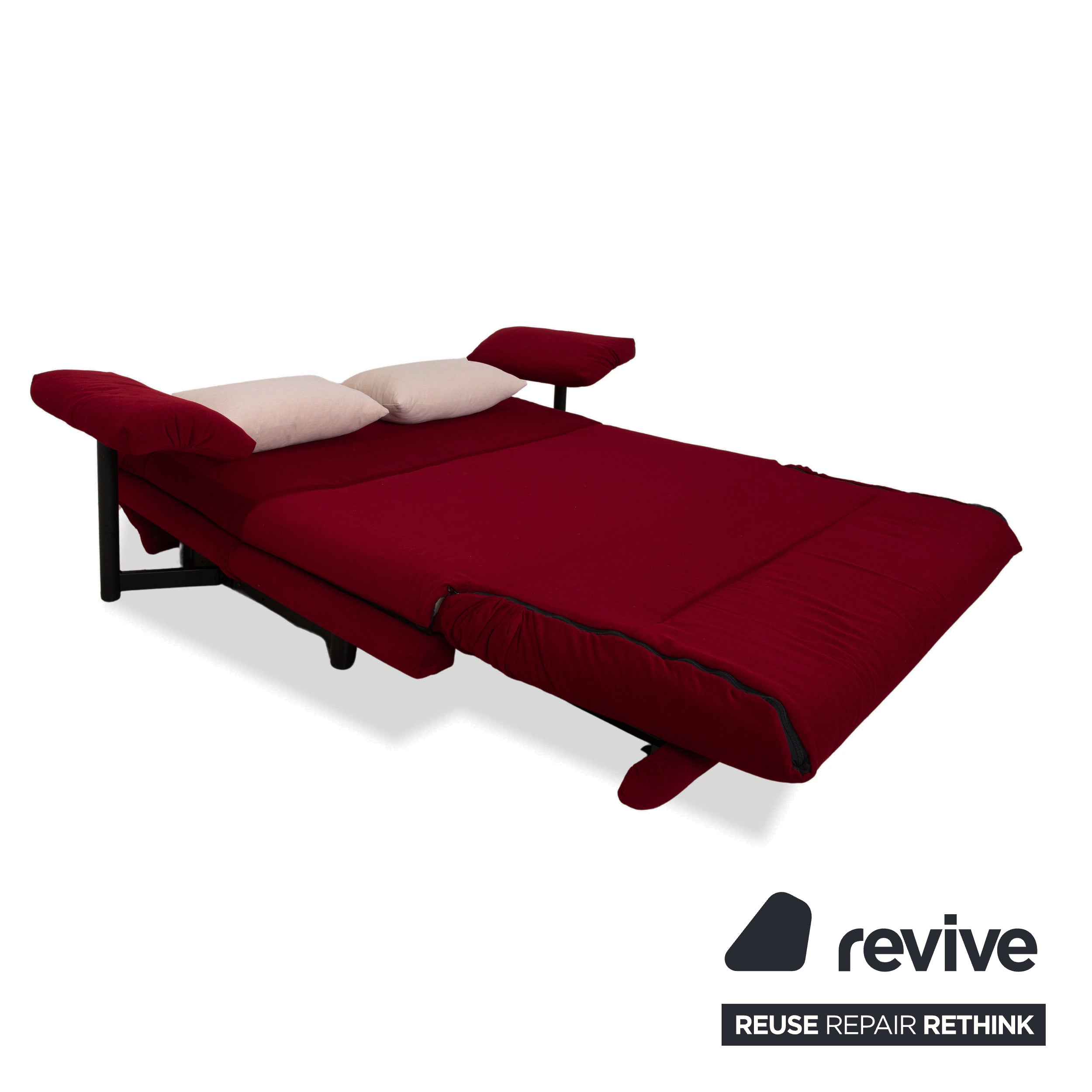 Ligne Roset Multy Dreisitzer Stoff Rot Beige Gestell Schwarz inkl. Armlehnen Neubezug manuelle Schlaffunktion Sofa Couch