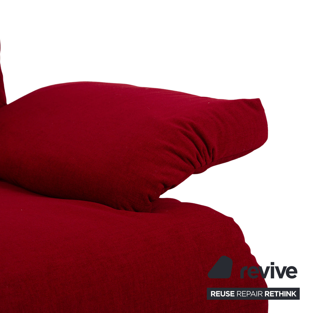 Ligne Roset Multy three-seater sofa, fabric red beige, frame black, including armrests, reupholstered, manual sleeper function.