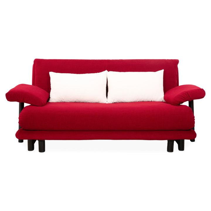 Ligne Roset Multy three-seater sofa, fabric red beige, frame black, including armrests, reupholstered, manual sleeper function.