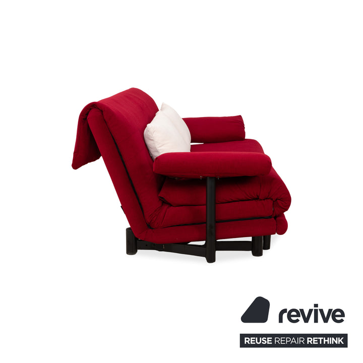 Ligne Roset Multy three-seater sofa, fabric red beige, frame black, including armrests, reupholstered, manual sleeper function.