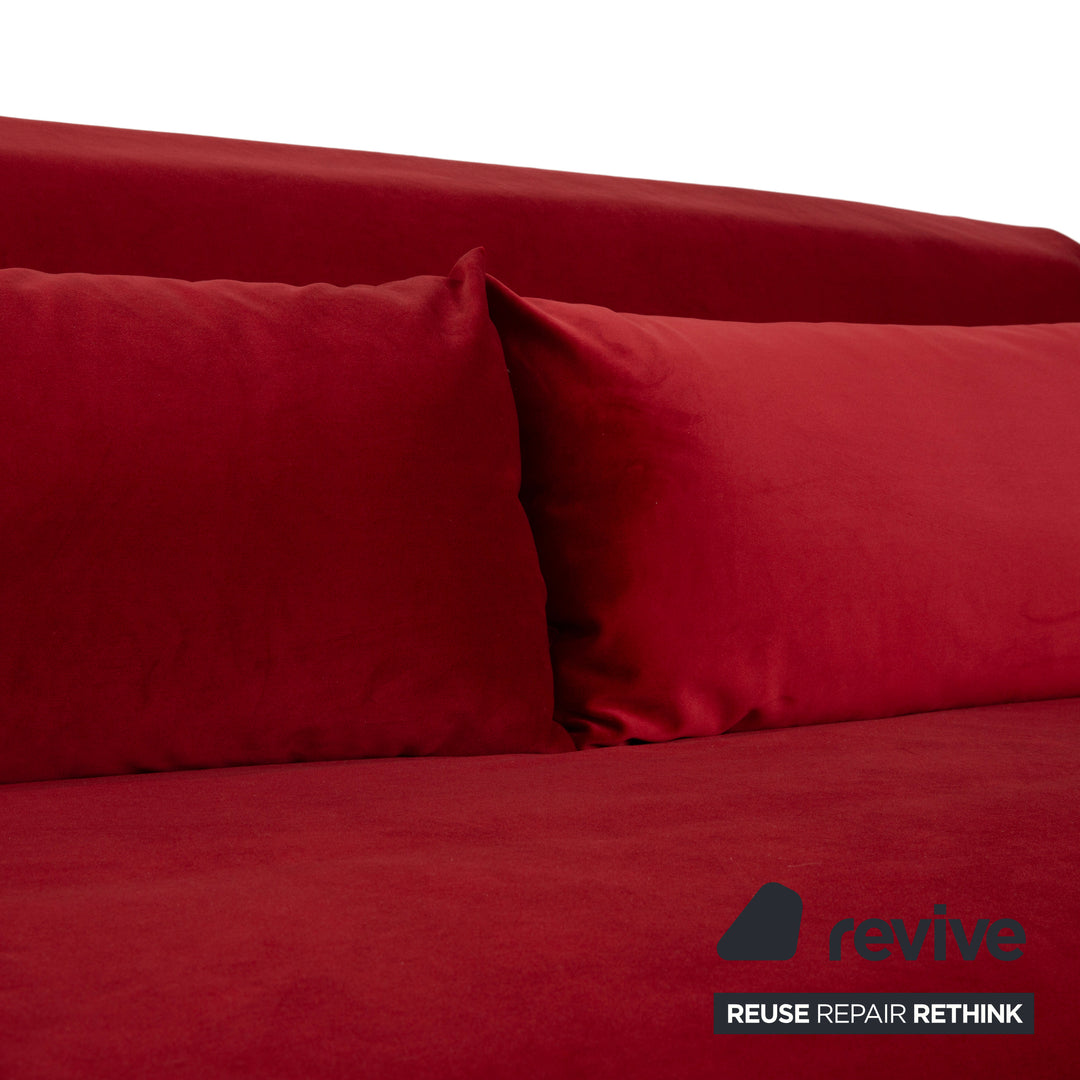 Ligne Roset Multy three-seater, red fabric, black frame, manual sleeper function, reupholstered