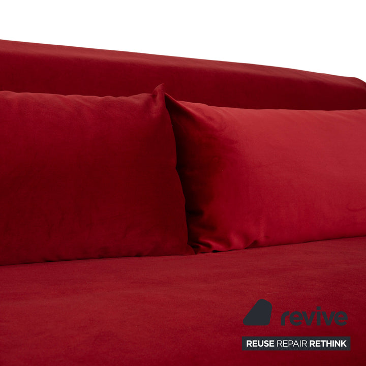 Ligne Roset Multy three-seater, red fabric, black frame, manual sleeper function, reupholstered