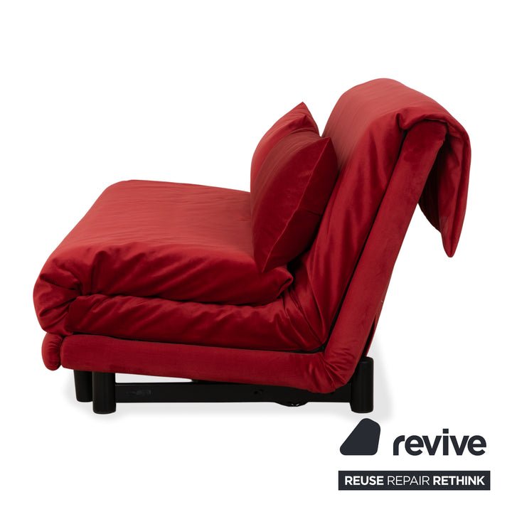 Ligne Roset Multy three-seater, red fabric, black frame, manual sleeper function, reupholstered