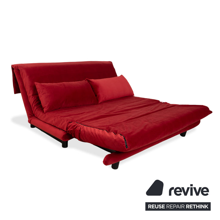 Ligne Roset Multy three-seater, red fabric, black frame, manual sleeper function, reupholstered