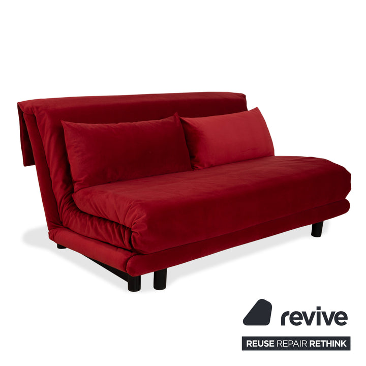 Ligne Roset Multy three-seater, red fabric, black frame, manual sleeper function, reupholstered