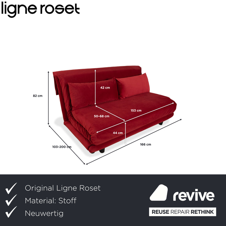 Ligne Roset Multy three-seater, red fabric, black frame, manual sleeper function, reupholstered