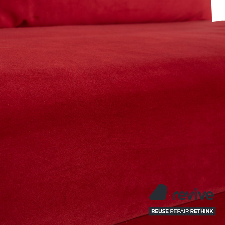 Ligne Roset Multy three-seater, red fabric, black frame, manual sleeper function, reupholstered