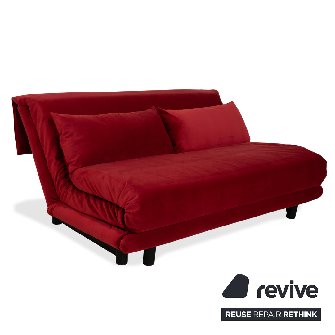 Ligne Roset Multy three-seater, red fabric, black frame, manual sleeper function, reupholstered