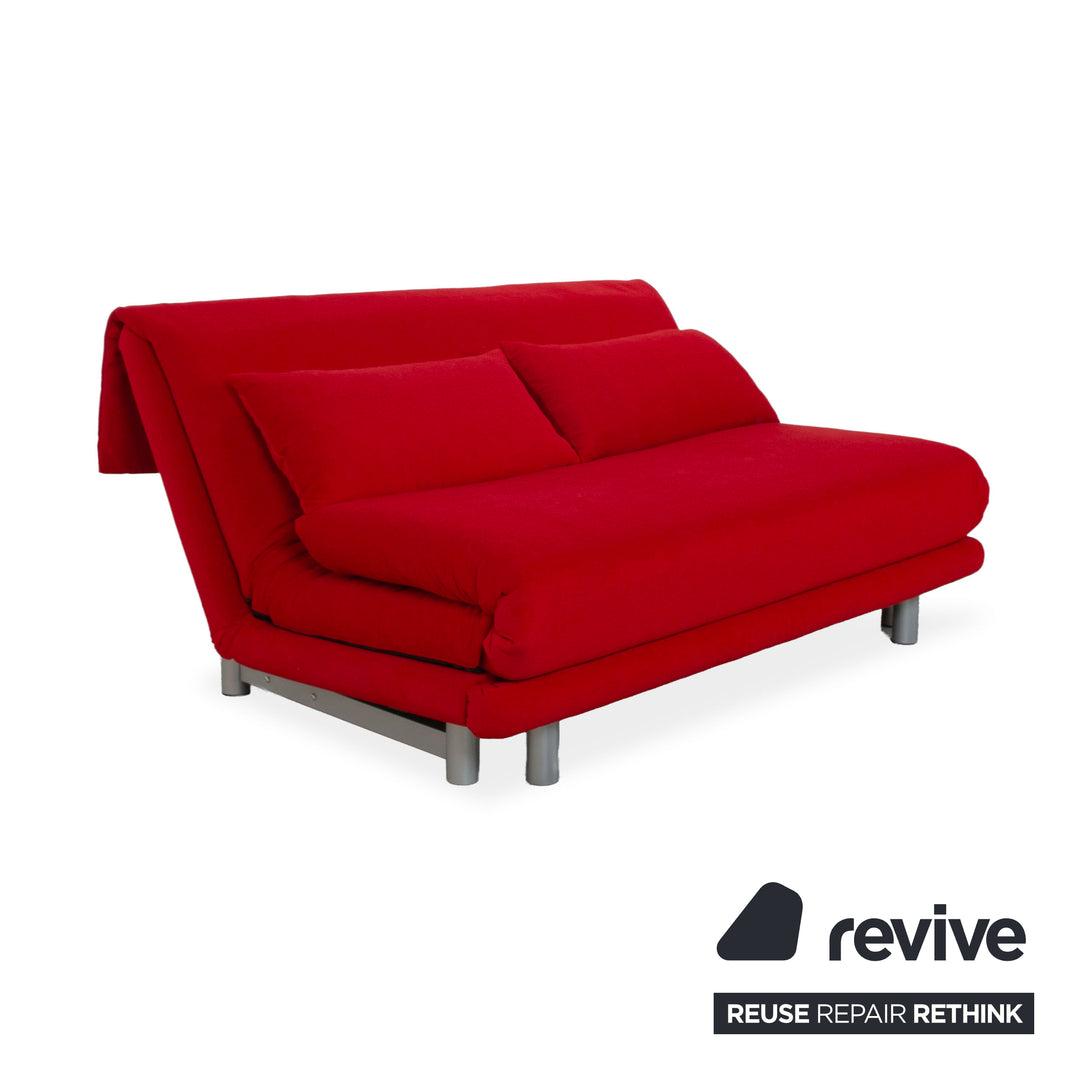 Ligne Roset Multy 3-personers stof rød stel sølv manuel sovefunktion sovesofa sofa nypolstret