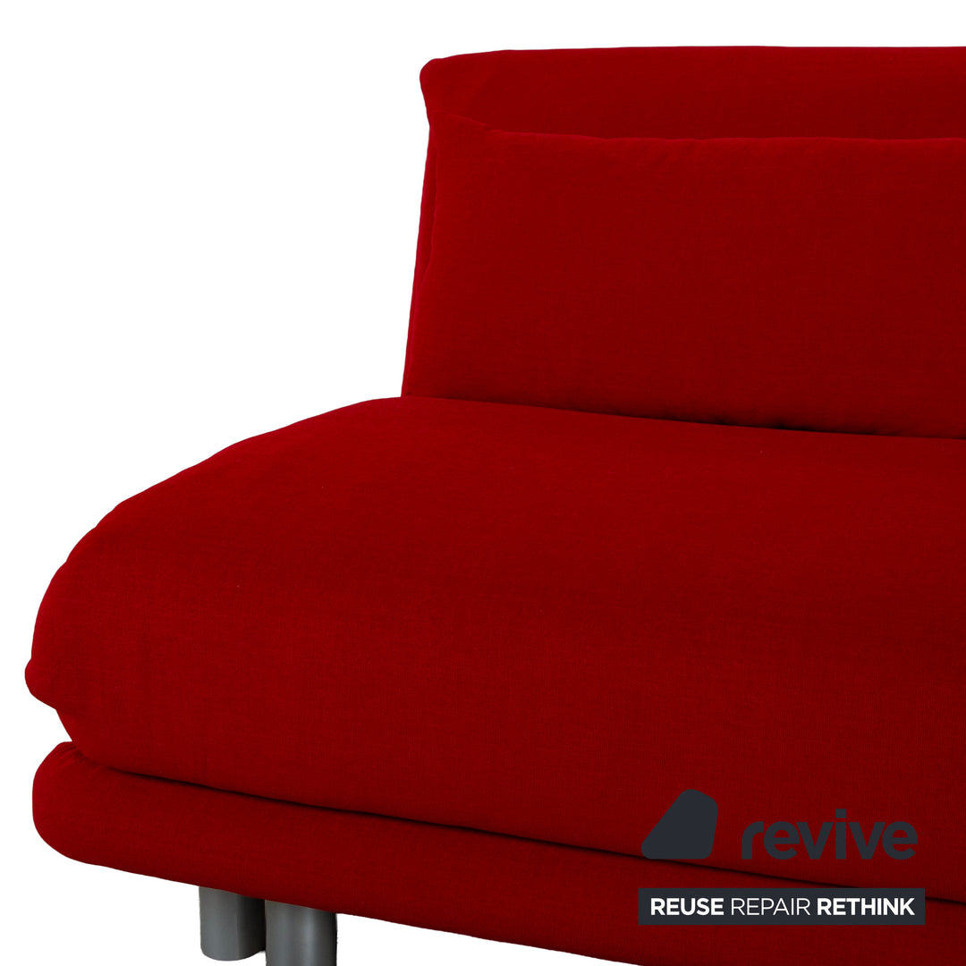 Ligne Roset Multy driezitsbank stof rood frame zilver handmatige slaapfunctie slaapbank bank opnieuw gestoffeerd