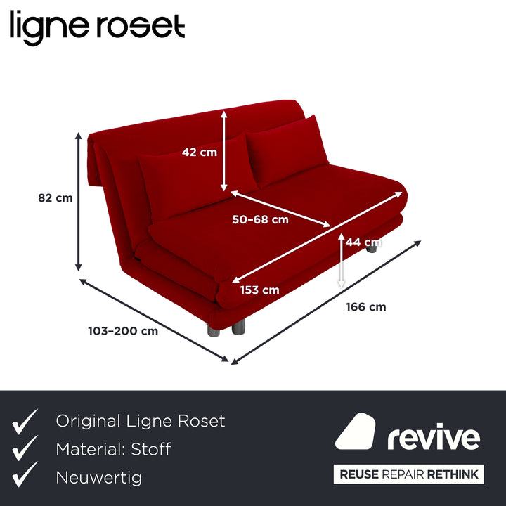 Ligne Roset Multy 3-personers stof rød stel sølv manuel sovefunktion sovesofa sofa nypolstret