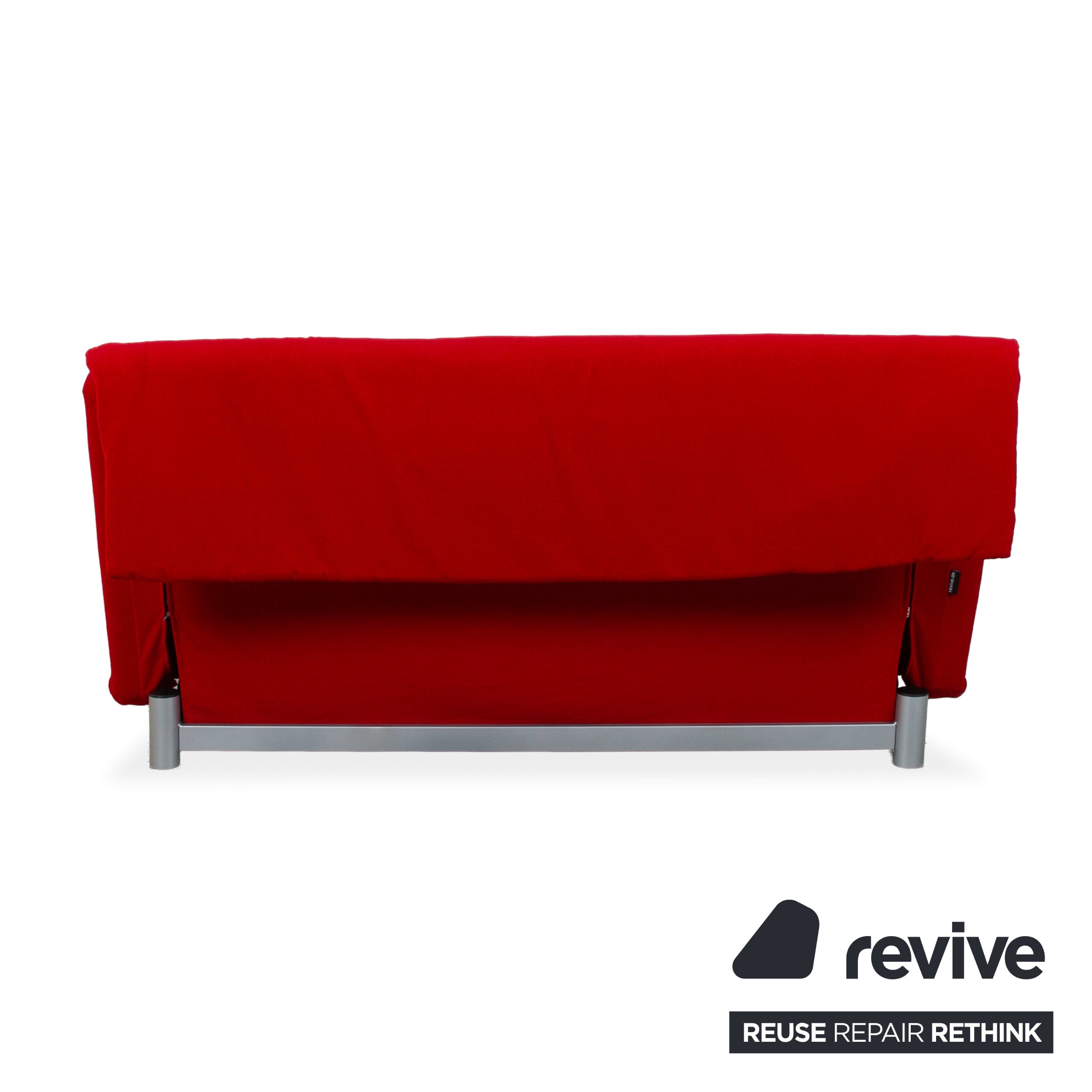 Ligne Roset Multy driezitsbank stof rood frame zilver handmatige slaapfunctie slaapbank bank opnieuw gestoffeerd