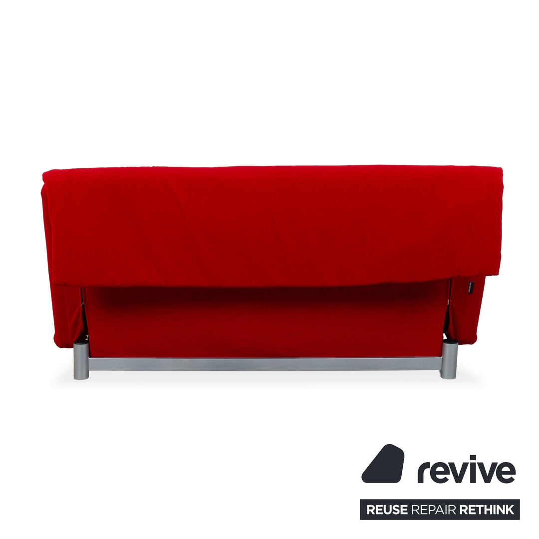 Ligne Roset Multy driezitsbank stof rood frame zilver handmatige slaapfunctie slaapbank bank opnieuw gestoffeerd