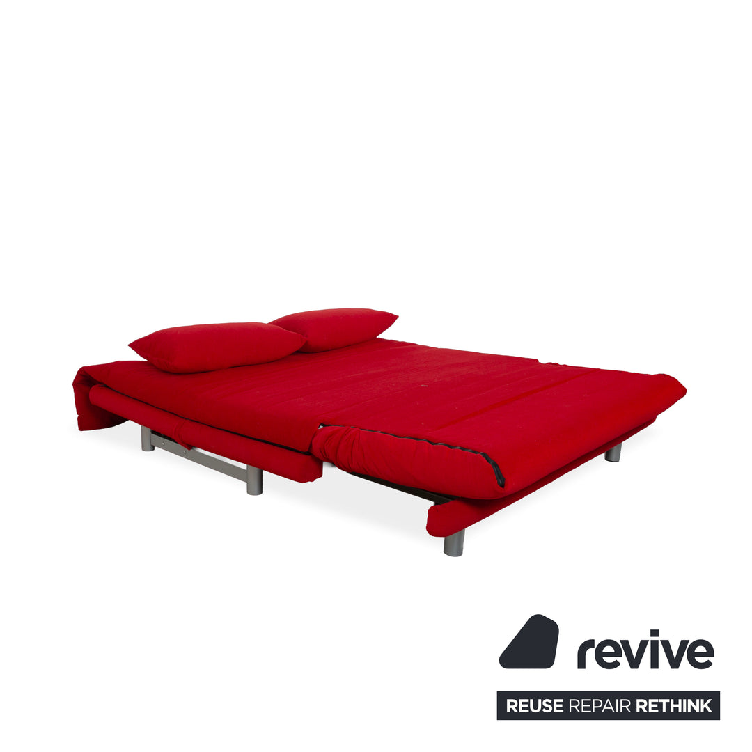 Ligne Roset Multy driezitsbank stof rood frame zilver handmatige slaapfunctie slaapbank bank opnieuw gestoffeerd