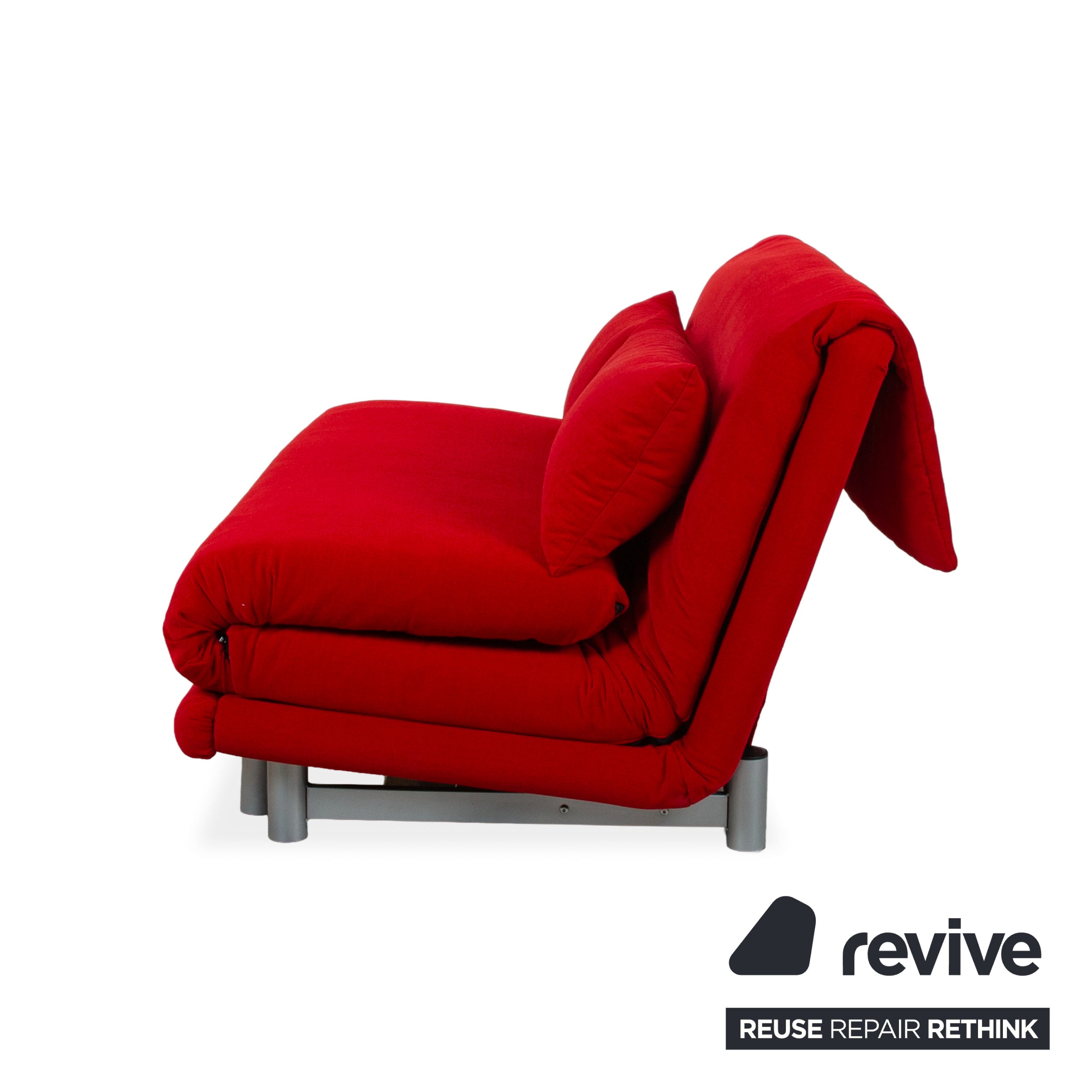 Ligne Roset Multy 3-personers stof rød stel sølv manuel sovefunktion sovesofa sofa nypolstret