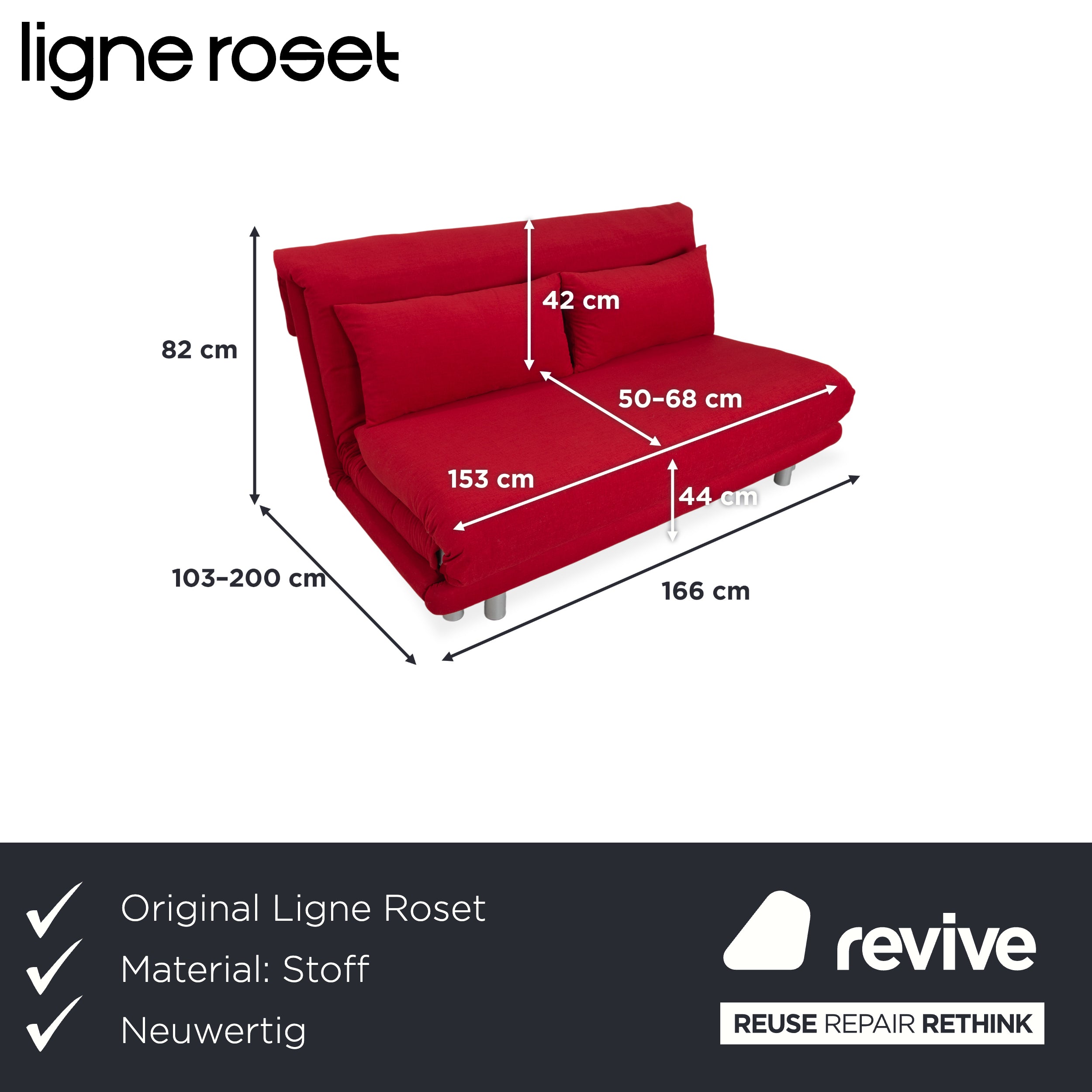 Ligne Roset Multy three-seater fabric red manual sleeper function sofa couch reupholstery