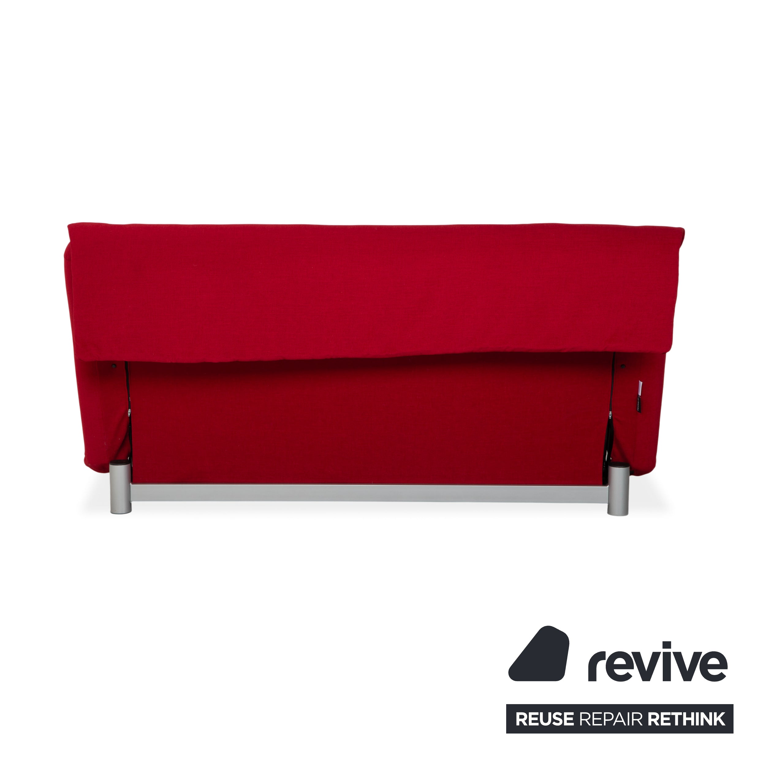 Canapé-lit manuel trois places Ligne Roset Multy en tissu rouge, réfection de canapé