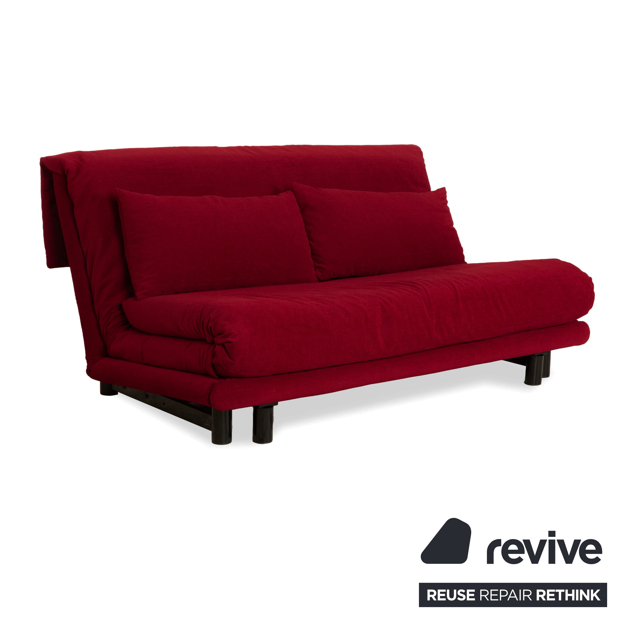 Ligne Roset Multy Dreisitzer Stoff Rot Weinrot Schwarz manuelle Schlaffunktion Schlafsofa Couch Neubezug