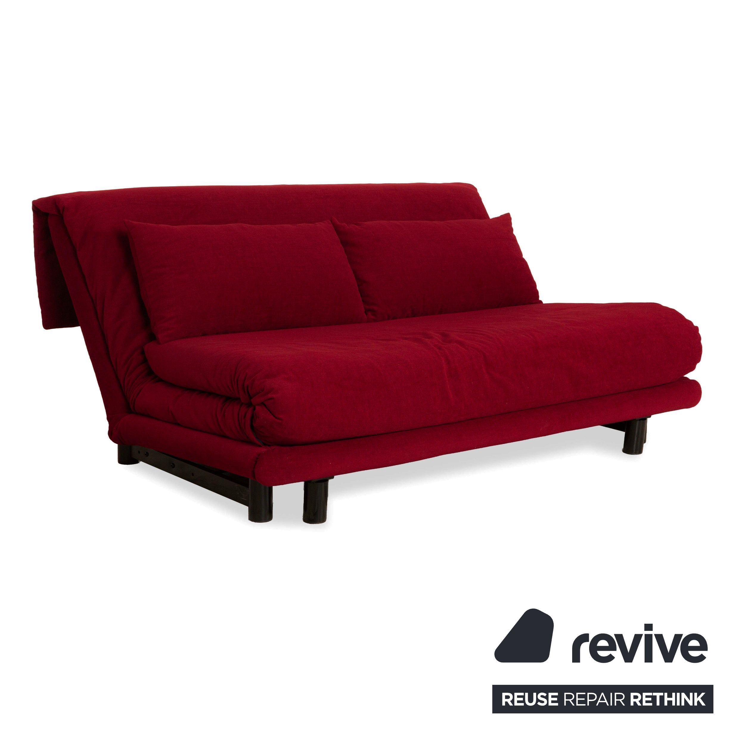 Ligne Roset Multy Dreisitzer Stoff Rot Weinrot Schwarz manuelle Schlaffunktion Schlafsofa Couch Neubezug