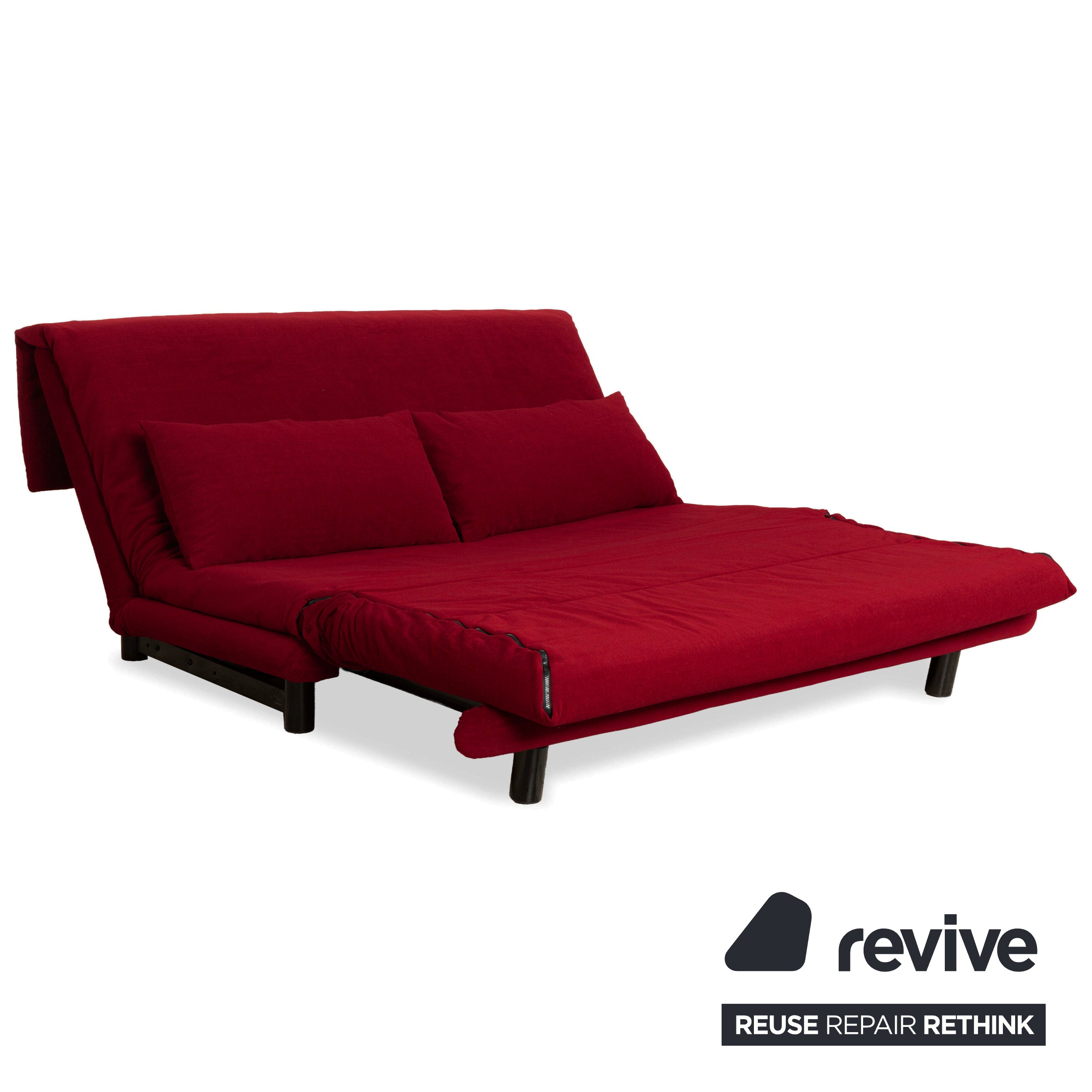 Ligne Roset Multy Dreisitzer Stoff Rot Weinrot Schwarz manuelle Schlaffunktion Schlafsofa Couch Neubezug