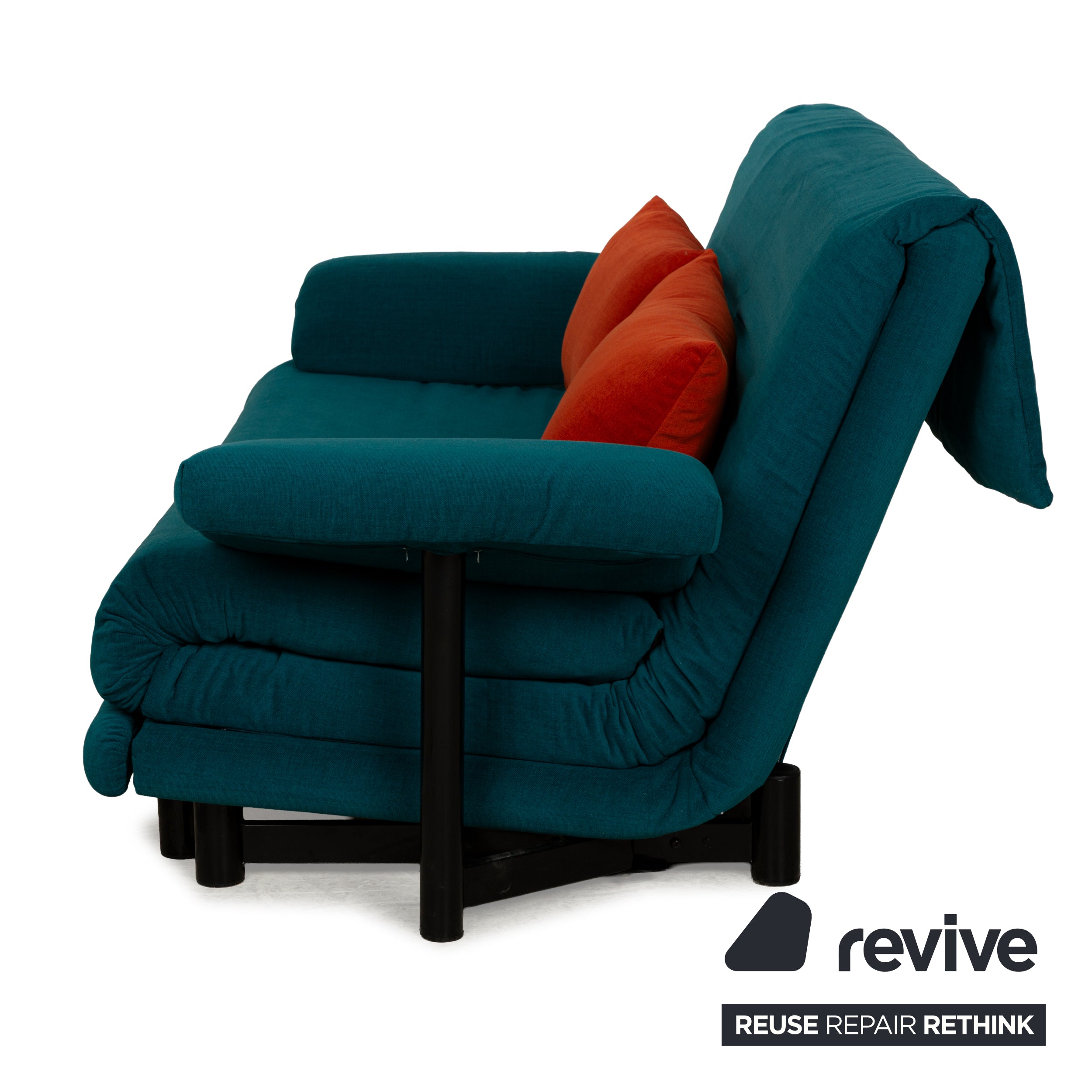 Canapé-lit Ligne Roset Multy trois places bleu turquoise pétrole avec accoudoirs, housse neuve