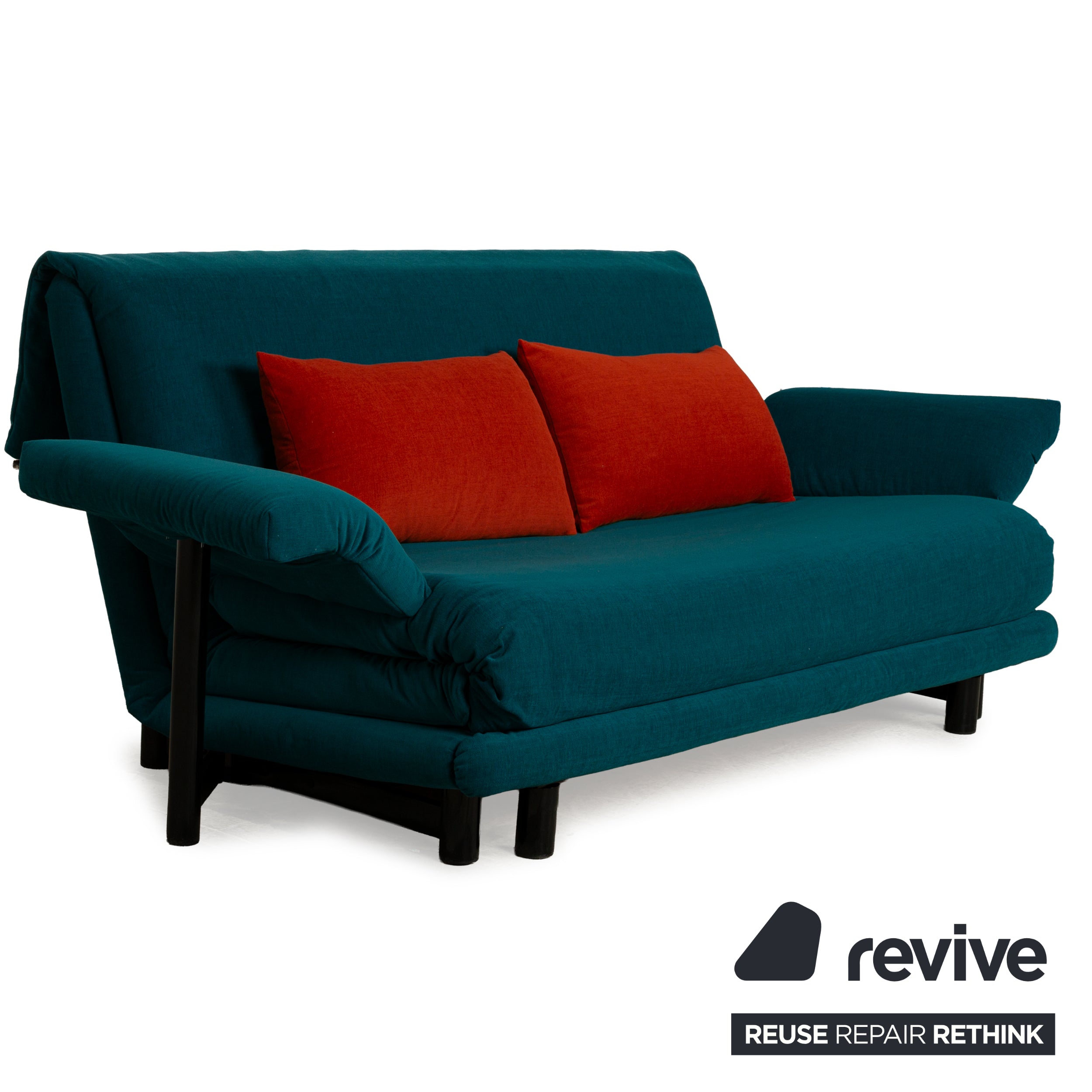 Canapé-lit Ligne Roset Multy trois places bleu turquoise pétrole avec accoudoirs, housse neuve