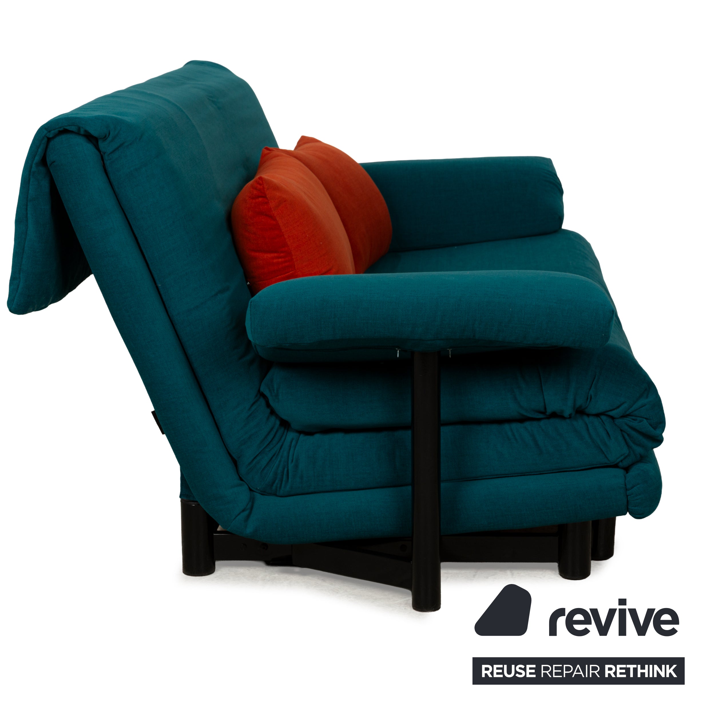 Canapé-lit Ligne Roset Multy trois places bleu turquoise pétrole avec accoudoirs, housse neuve