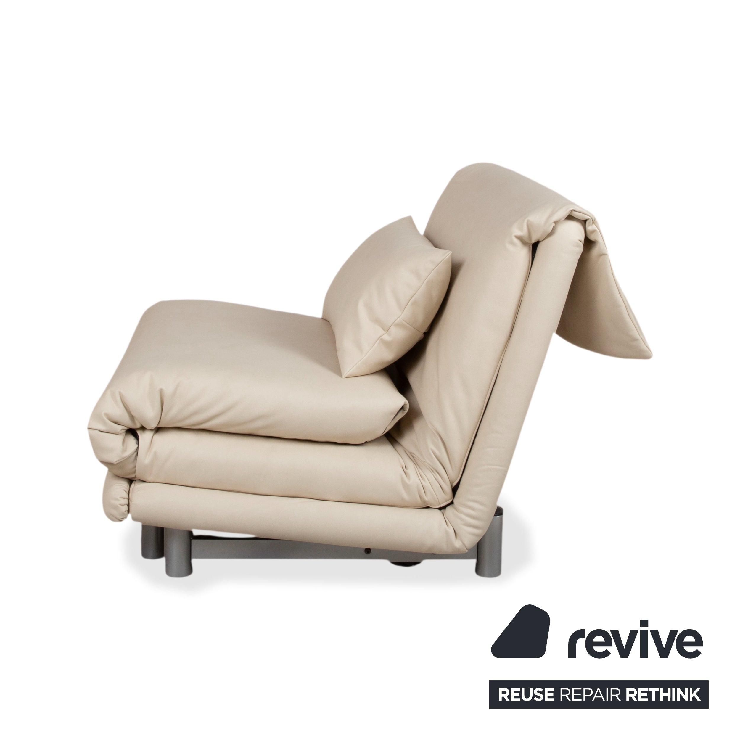 Ligne Roset Multy Armchair Cream Beige White Reupholstered Vegan Leather Manual Function Sleeping Function