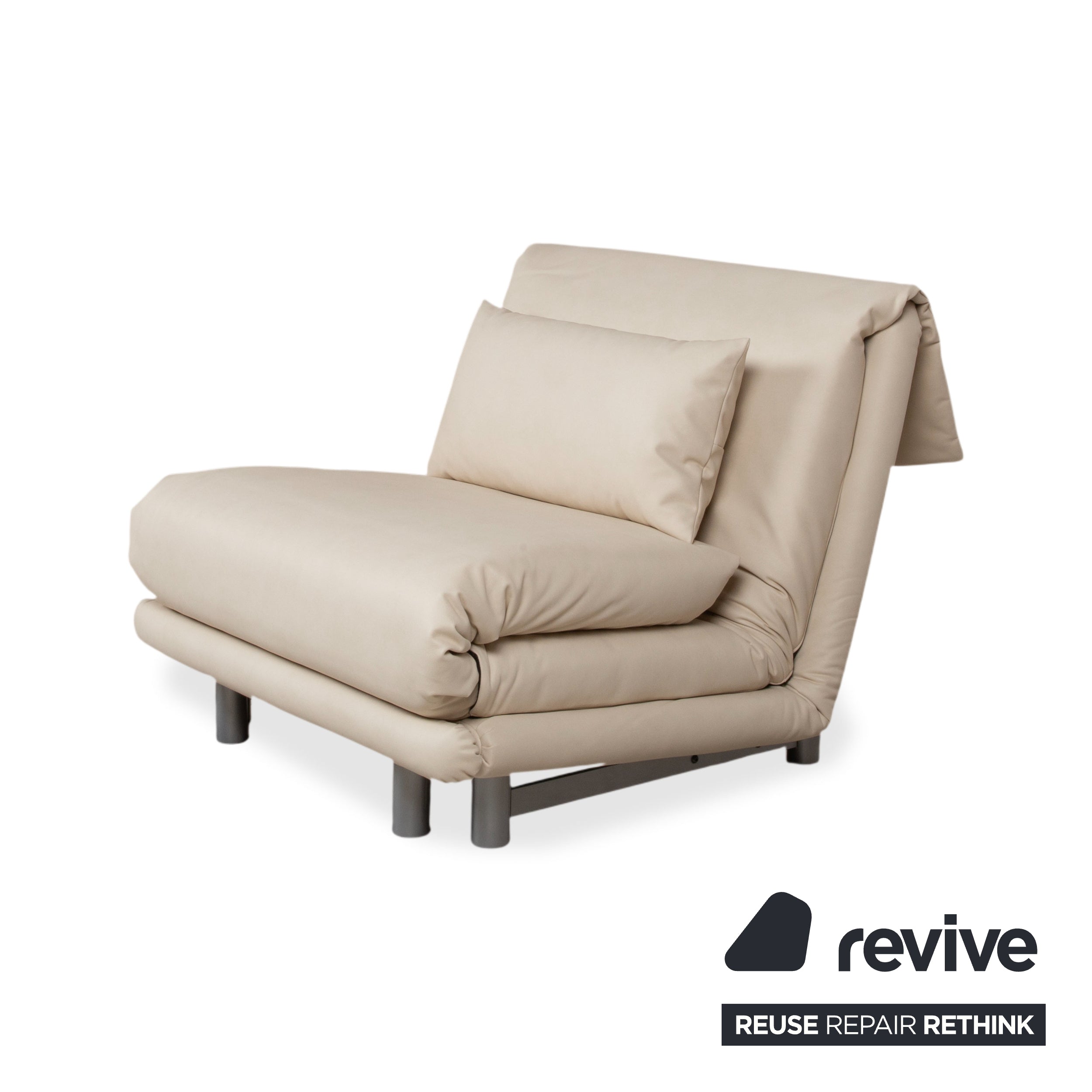 Ligne Roset Multy Armchair Cream Beige White Reupholstered Vegan Leather Manual Function Sleeping Function