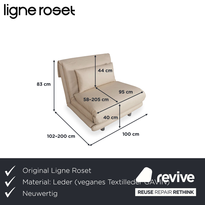 Ligne Roset Multy Sessel Creme Beige Weiß Neubezug veganes Leder manuelle Funktion Schlaffunktion