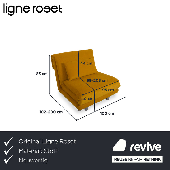 Ligne Roset Multy Tissu Fauteuil Jaune Moutarde fonction manuelle fonction couchage Revêtement neuf MALOU 150