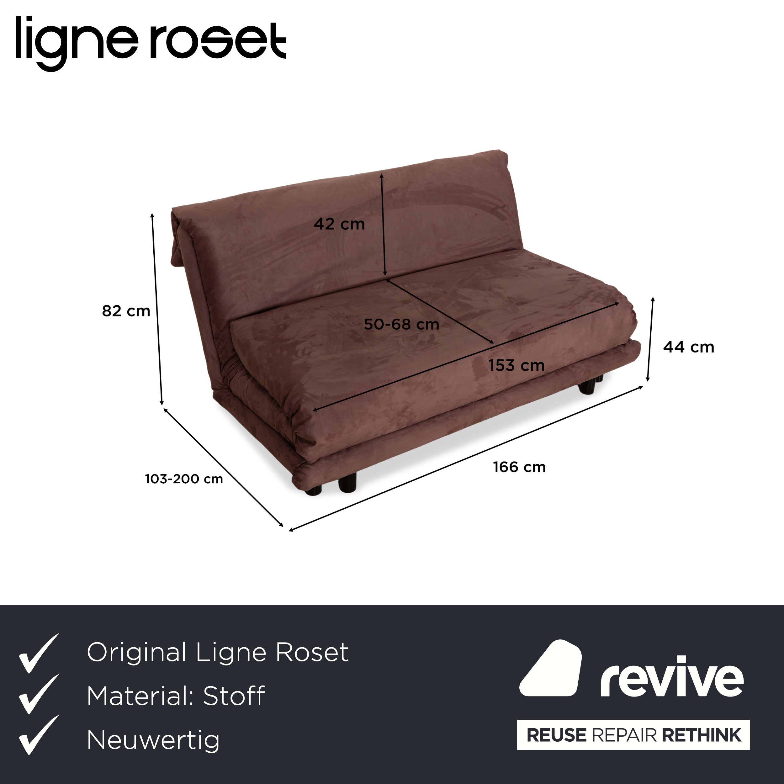 Canapé-lit 3 places Ligne Roset en tissu multicolore beige marron, housse neuve