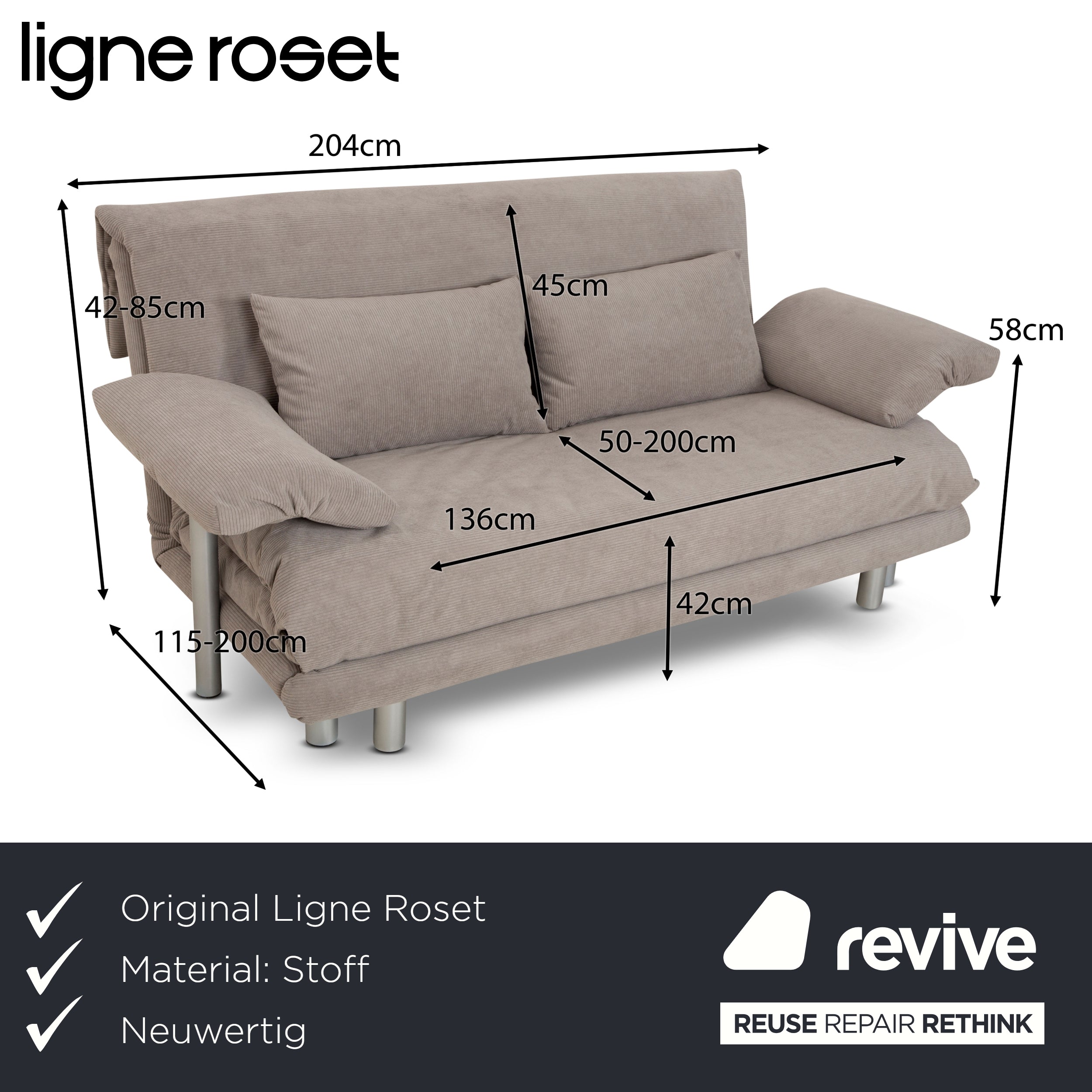 ligne roset Multy fabric three-seater beige light grey sofa couch sofa bed sleeping function new cover