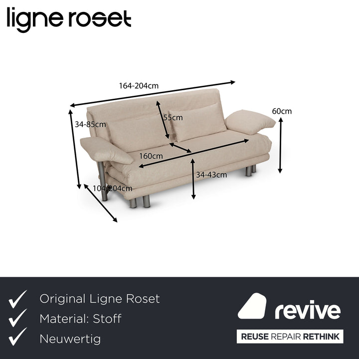 Canapé-lit 3 places Ligne Roset Multy en tissu beige à fonction manuelle avec accoudoirs