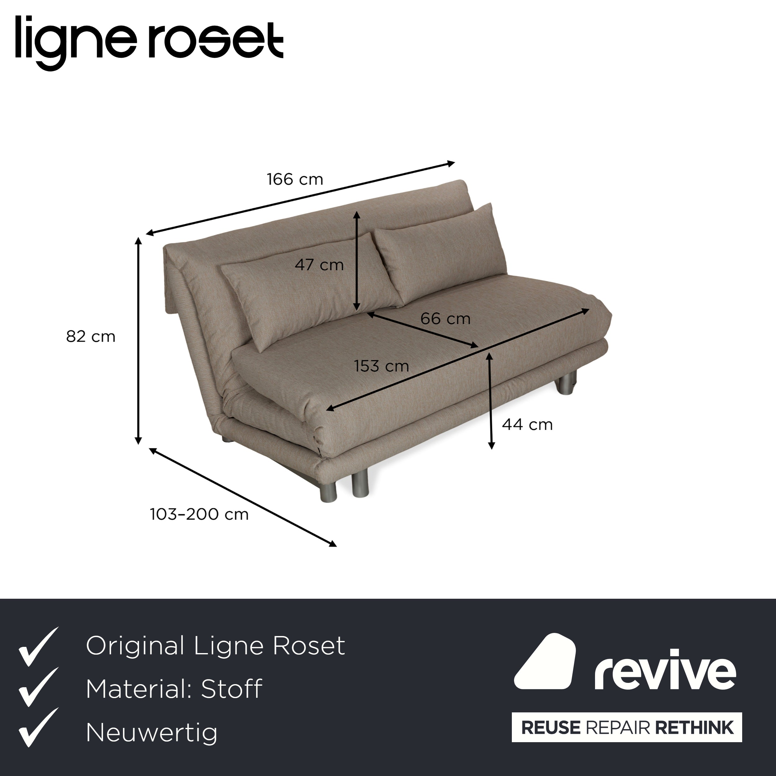 Ligne roset Canapé 3 places en tissu Multy beige, housse neuve