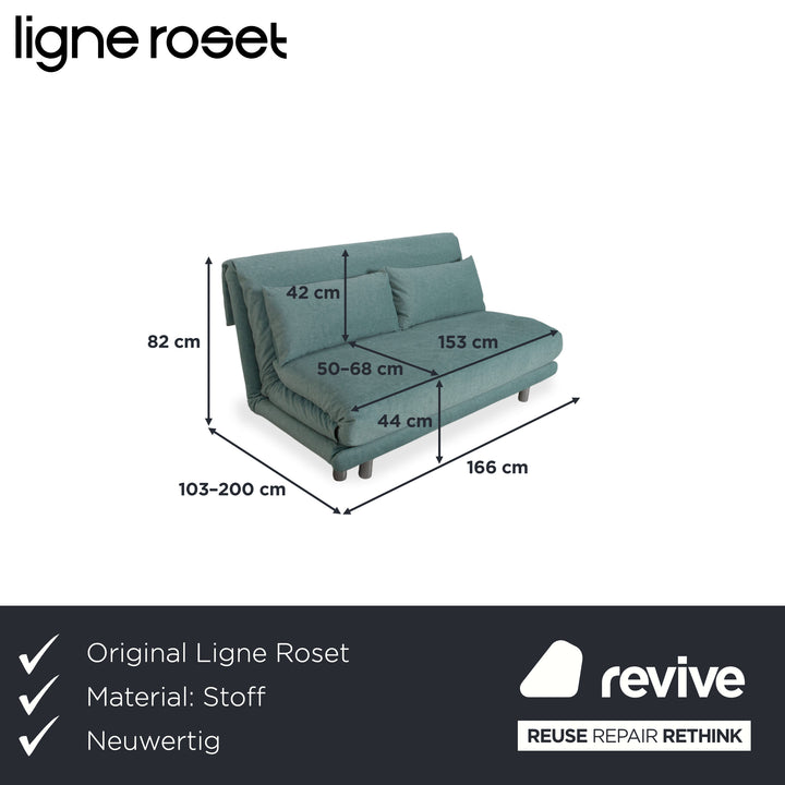 Ligne Roset Multy Fabric Three-Seater Blue Turquoise Manual Function Sofa Bed Couch New Upholstery