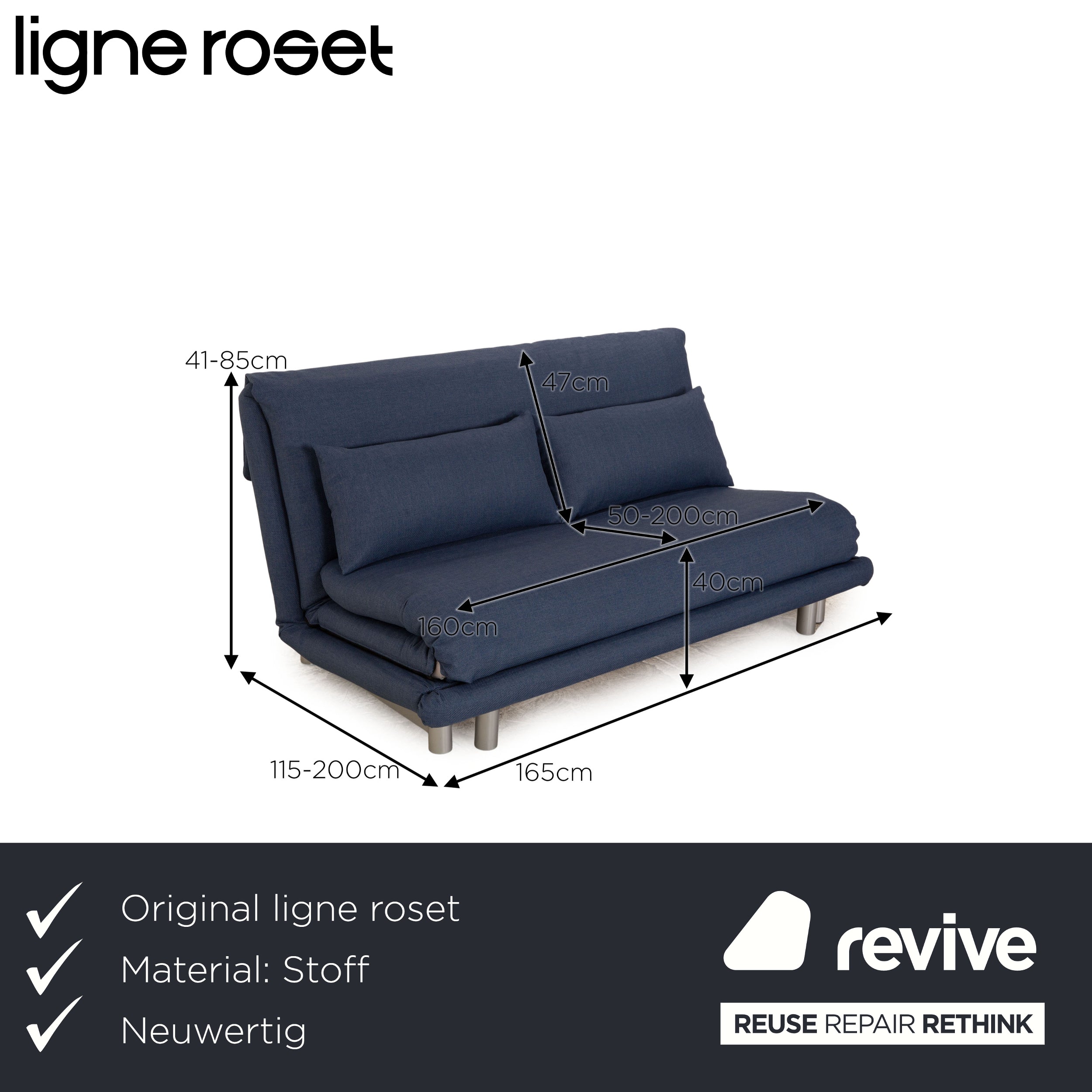 Ligne Roset Multy Tissu 3 Places Canapé Lit Bleu Housse Neuf