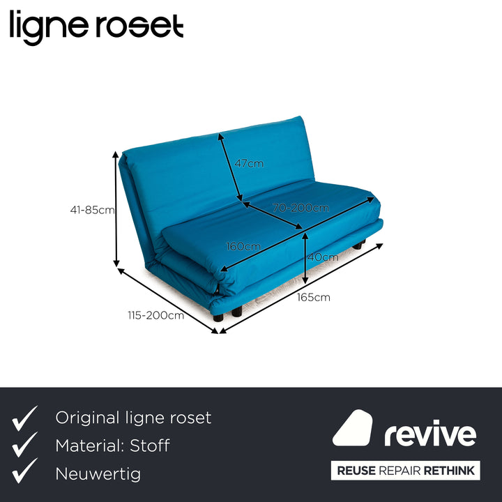 Ligne roset Canapé 3 places en tissu Multy bleu, fonction manuelle, fonction sommeil, housse neuve