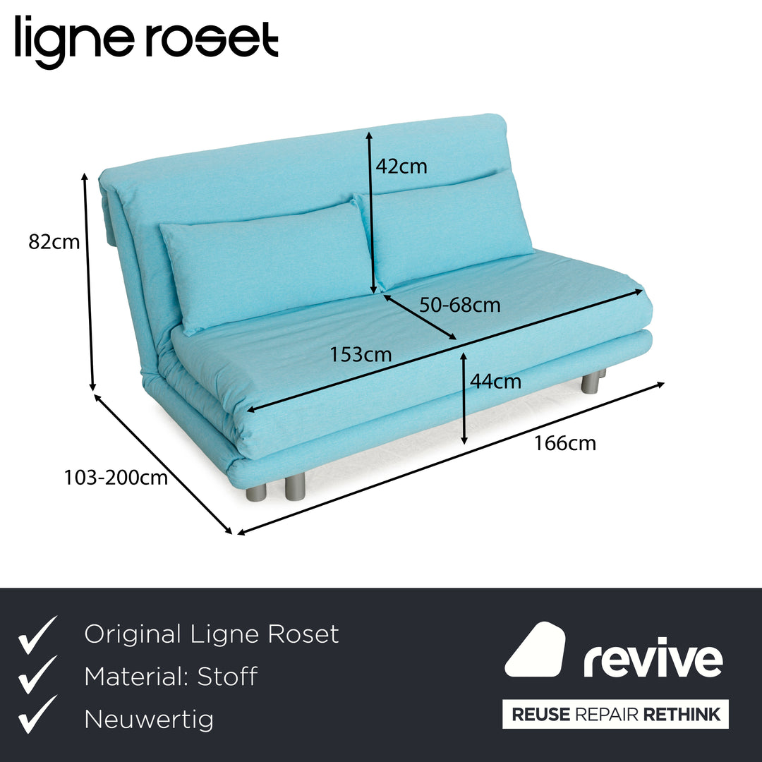 Canapé trois places en tissu Ligne Roset Multy bleu, fonction manuelle, fonction couchage, nouvelle housse