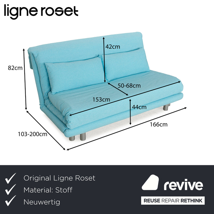 Canapé trois places en tissu Ligne Roset Multy bleu, fonction manuelle, fonction couchage, nouvelle housse
