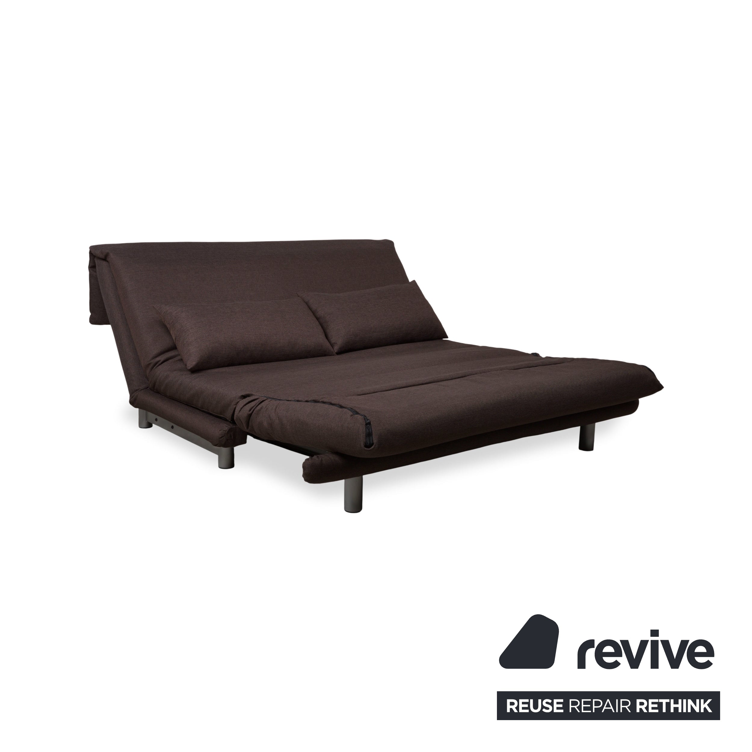 Ligne Roset Multy Stoff Dreisitzer Braun Grau manuelle Schlaffunktion Schlafsofa Couch Neubezug Dunkelbraun