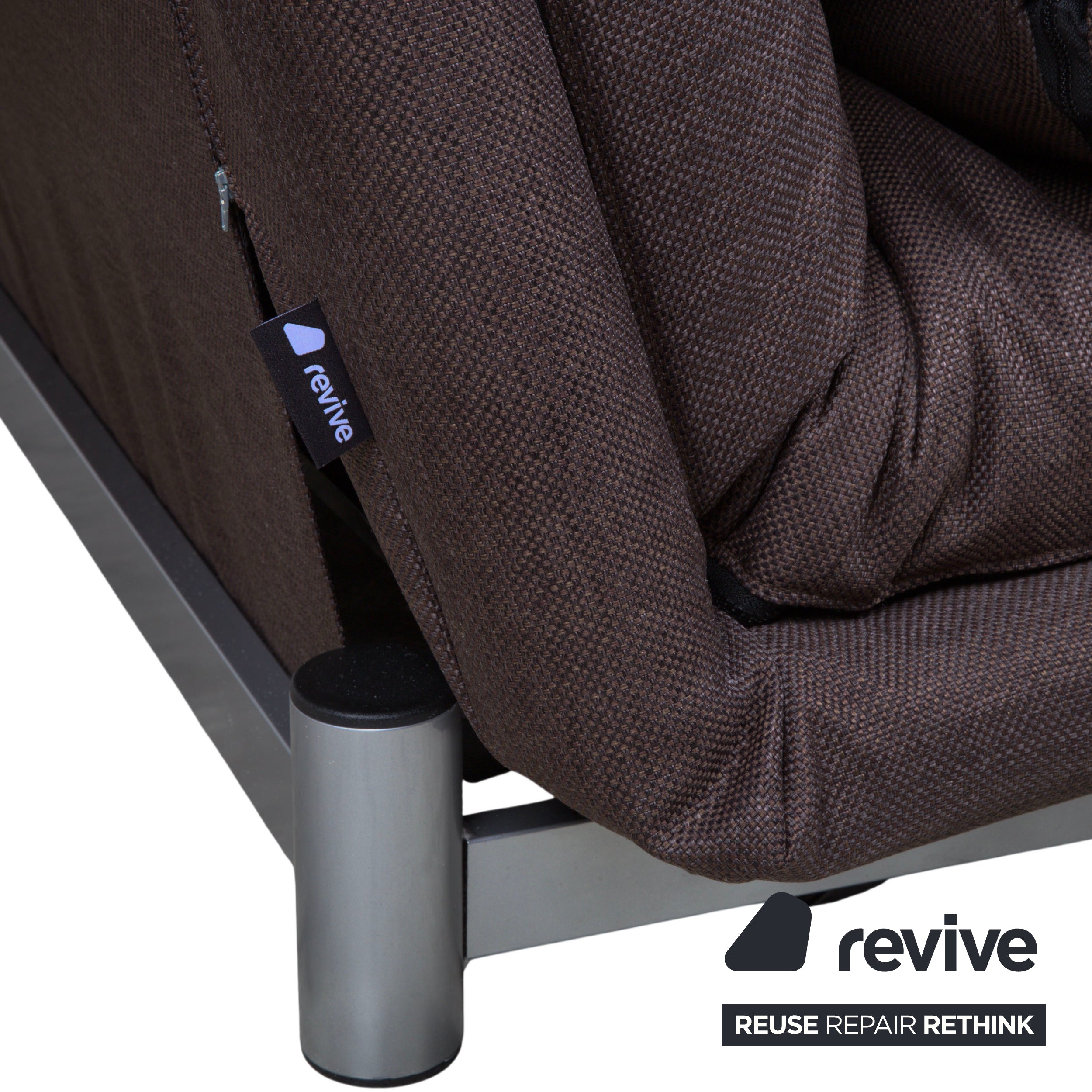 Ligne Roset Multy Stoff Dreisitzer Braun Grau manuelle Schlaffunktion Schlafsofa Couch Neubezug Dunkelbraun